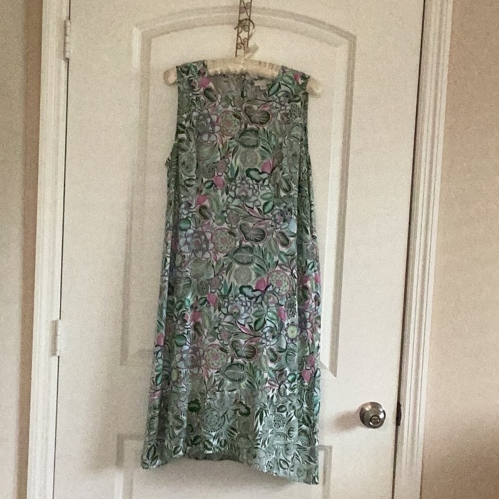 Sleeveless Floral Maxi Dress in Green and Pink